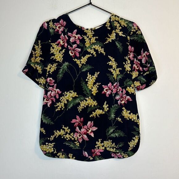 Whistles Silk Floral Short Sleeve Blouse 4 - Picture 1 of 6